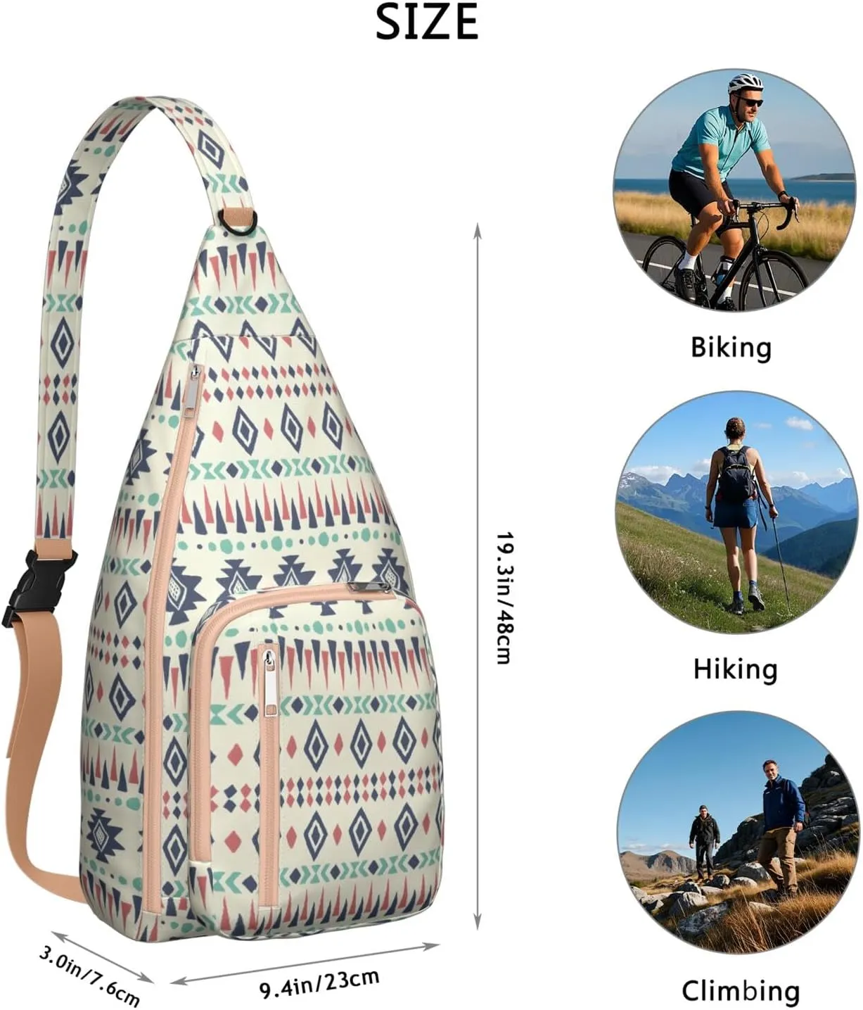 Bohemian Crossbody Bag Daypack for Women Men Lightweight Vintage Tribal Waterproof Sling Bag Backpack Hiking Cycling Sports