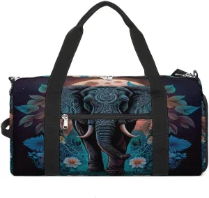 Boho Elephant Gym Bag with Shoe Compartment for Boys Girls Lightweight Travel