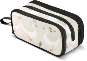 Bolaz White Grey Goose Pencil Case Large Capacity Pen Bag with Compartment Students Stationery Organizer Pencil Pouch Marker Case for School Office Work