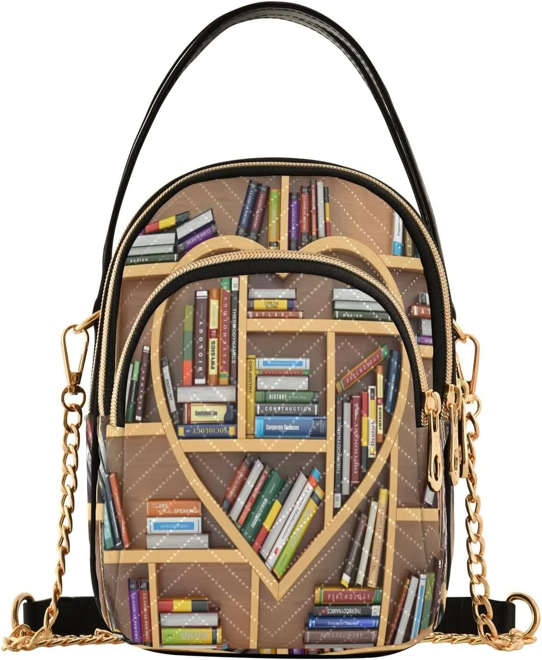Bookworm Bookshelf Heart Crossbody Bag for Women Mini Cell Phone Purse Women's Shoulder Handbag