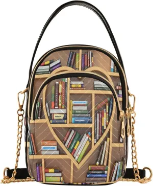 Bookworm Bookshelf Heart Crossbody Bag for Women Mini Cell Phone Purse Women's Shoulder Handbag