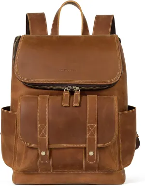 BOSTANTEN Leather Backpack for Men 15.6 inch Laptop Backpack Vintage Travel Office Bag Large Capacity Shoulder Bag Brown