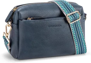 BOSTANTEN Small Crossbody Purse for Women Triple Zip Cell Phone Leather Handbag with Colored Shoulder Strap