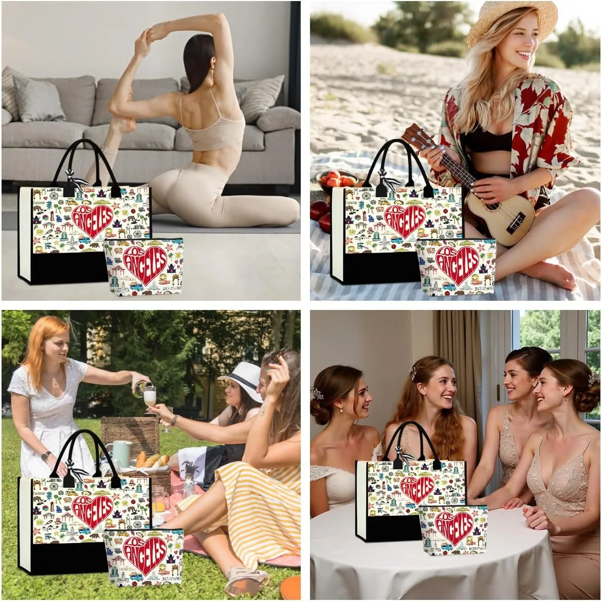 Boston Dallas Washington DC San Francisco Los Angeles China Travel Tote Bag Makeup Bag Set