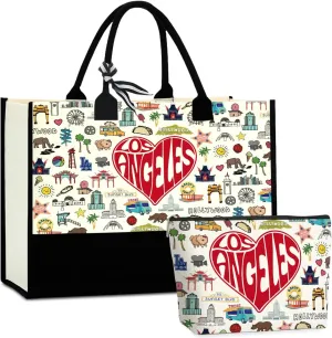 Boston Dallas Washington DC San Francisco Los Angeles China Travel Tote Bag Makeup Bag Set