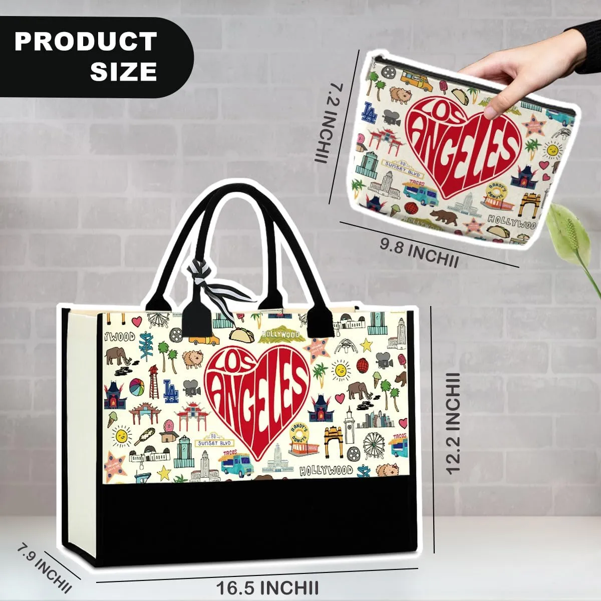 Boston Dallas Washington DC San Francisco Los Angeles China Travel Tote Bag Makeup Bag Set