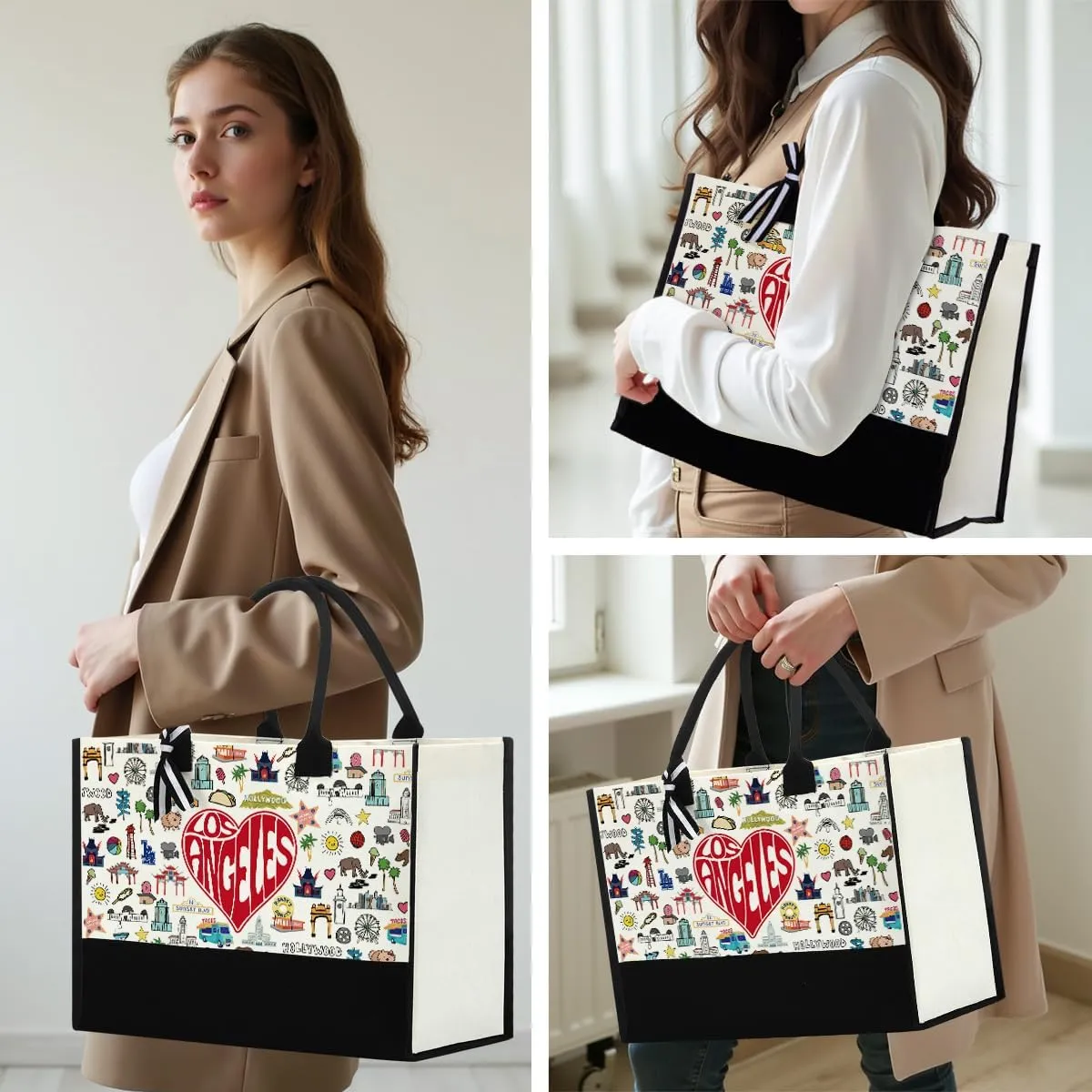 Boston Dallas Washington DC San Francisco Los Angeles China Travel Tote Bag Makeup Bag Set