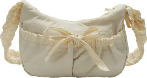 Bow Crinkle Crossbody Bag, Shoulder Bag Cute Tote Bag,Lightweight Foldable Crossbody for Women.