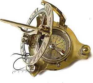 Brass Antique Nautical Compass with Sundial Handmade Gold Finish Brass Sundial Navigational Directional Compass Tool for Hiking Trekking Travelling by IRA Muhammad