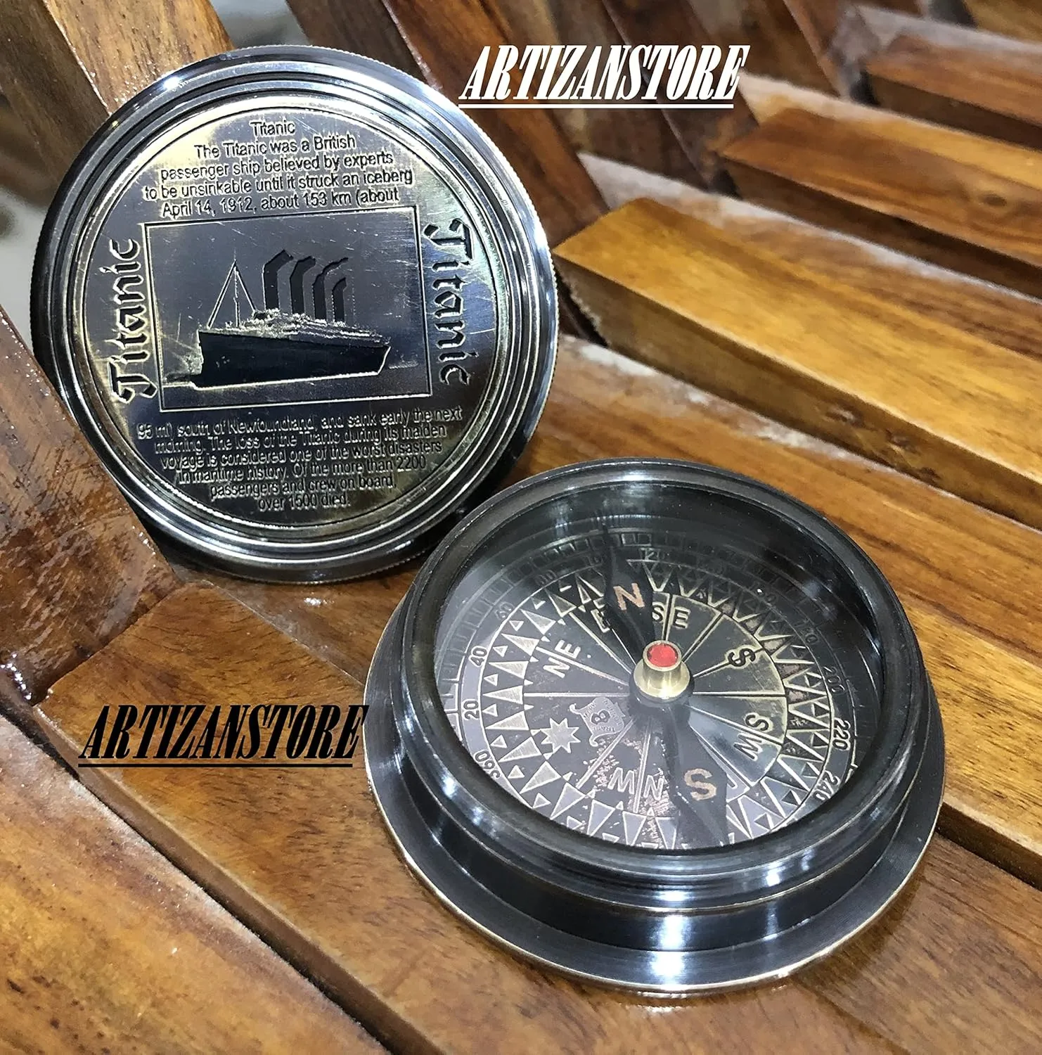 Brass Compass Antique Finish Titanic Compass Vintage Nautical Sailor Article - Maritime Magnetic Gift Camping Compass Engraved with Gift for Boyfriend Girlfriend, Engagement, Anniversary, Wedding Gift
