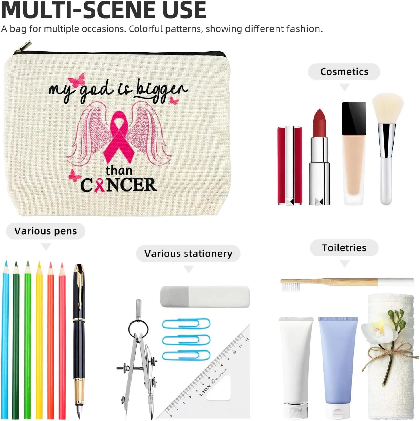 Breast Cancer Survivor Gifts for Women Makeup Bag, Breast Cancer Awareness Accessories, Cancer Care Gifts for Woman, End of Chemo Gifts, Cancer Patients Must Have Cosmetic Travel Pouch