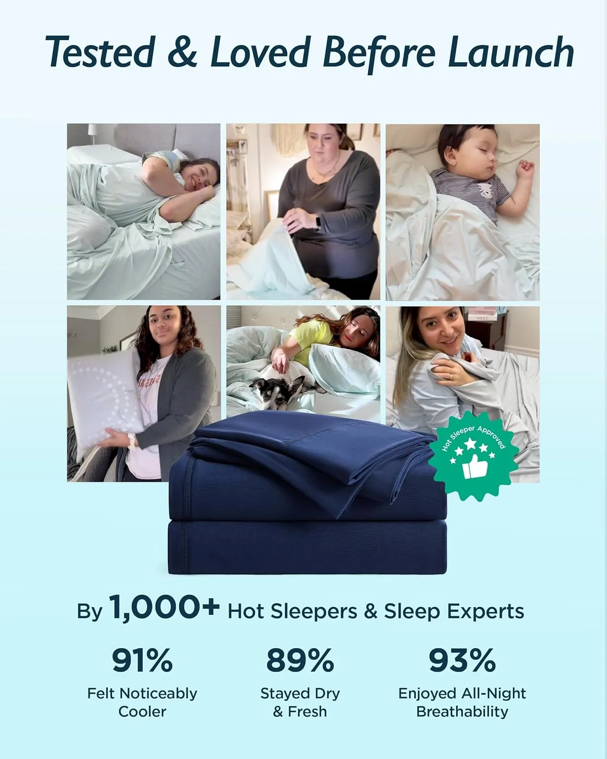 Breescape Cooling Sheet Set Full Size - BlendTek™ Dry & Cool Technology for Hot Sleepers and Night Sweats, Q-Max>0.46 Tech, Deep Pocket Up to 18", 360° Elastic Band, Twilight Blue