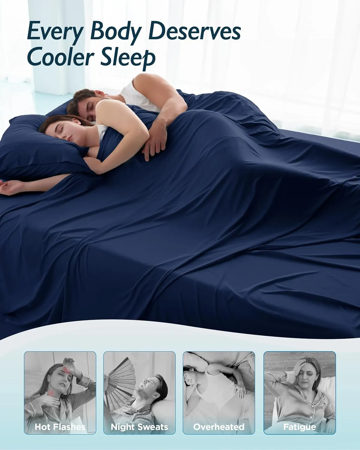 Breescape Cooling Sheet Set Full Size - BlendTek™ Dry & Cool Technology for Hot Sleepers and Night Sweats, Q-Max>0.46 Tech, Deep Pocket Up to 18", 360° Elastic Band, Twilight Blue