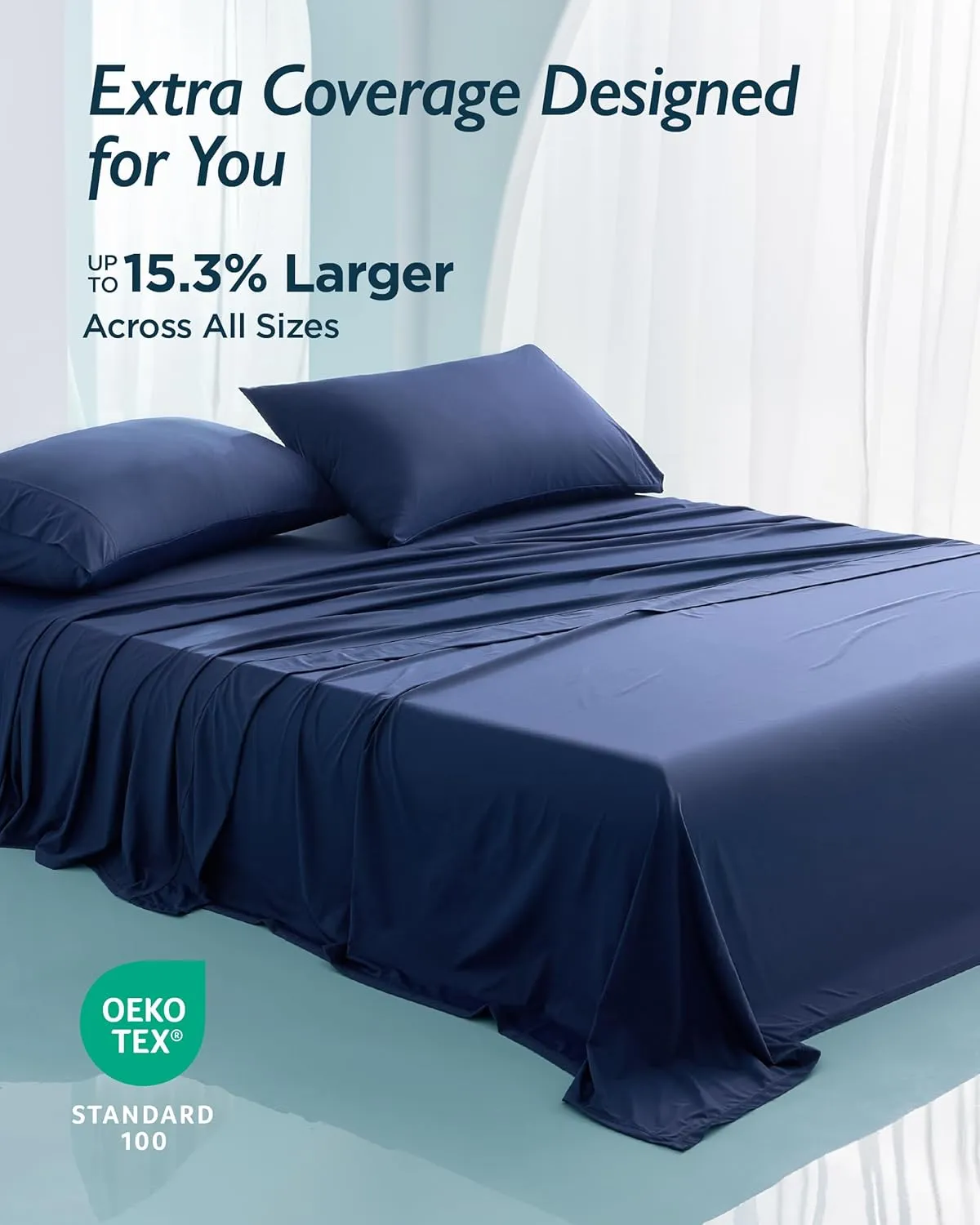 Breescape Cooling Sheet Set Full Size - BlendTek™ Dry & Cool Technology for Hot Sleepers and Night Sweats, Q-Max>0.46 Tech, Deep Pocket Up to 18", 360° Elastic Band, Twilight Blue