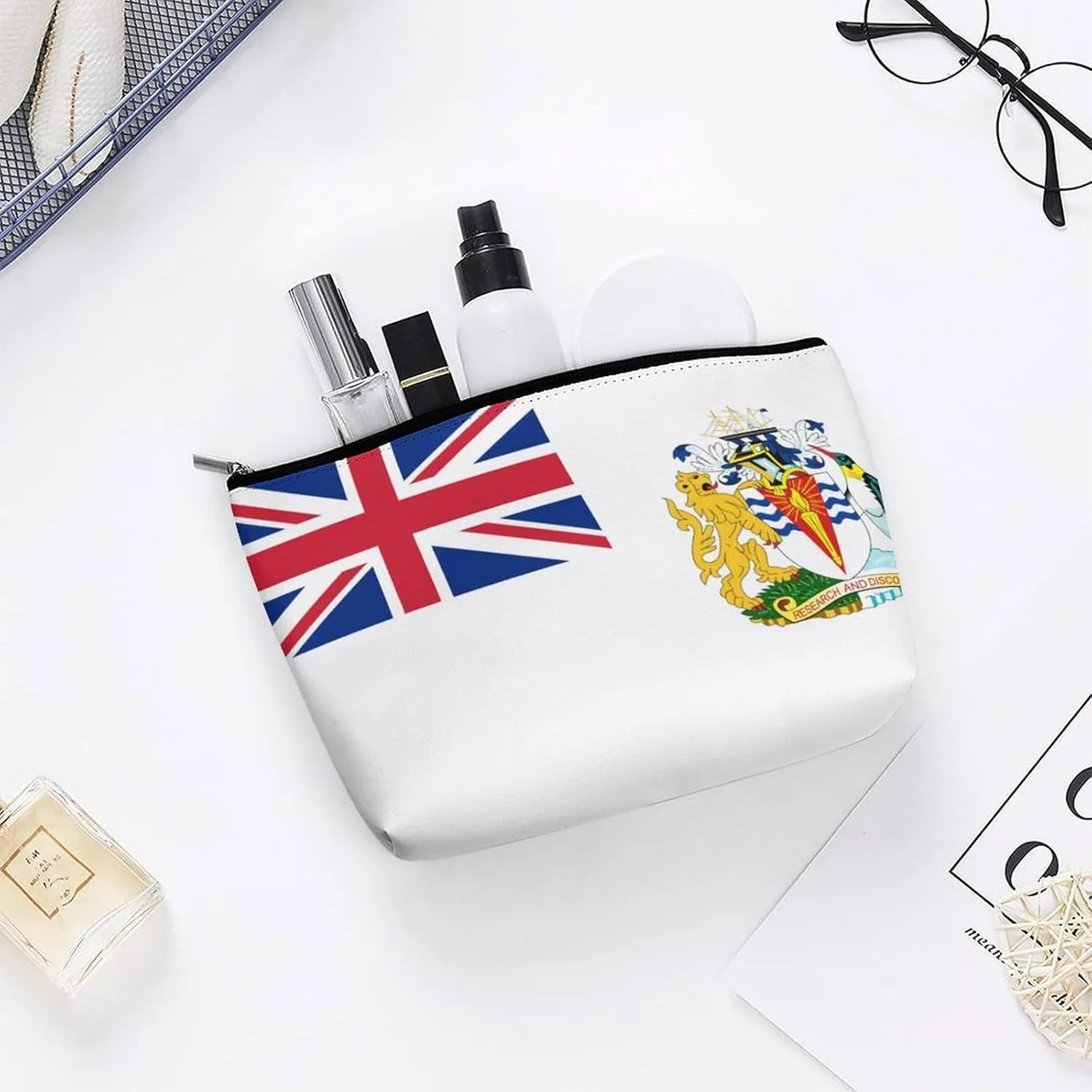 British Antarctic Territory Flag Makeup Organizer for Women Travel Cosmetic Bag Lightweight Pouch for Purse