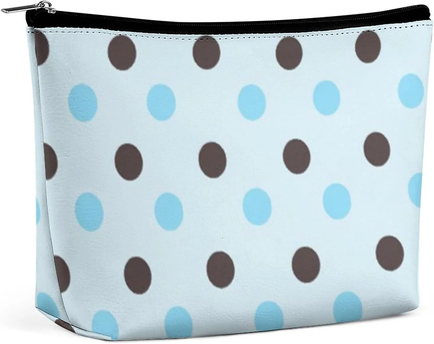 Brown and Blue Polka Dot Cosmetic Bag, Travel Portable Makeup Bag for Purse Pouch Beauty Zipper Organizer Toiletry Bag for Women