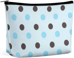 Brown and Blue Polka Dot Cosmetic Bag, Travel Portable Makeup Bag for Purse Pouch Beauty Zipper Organizer Toiletry Bag for Women