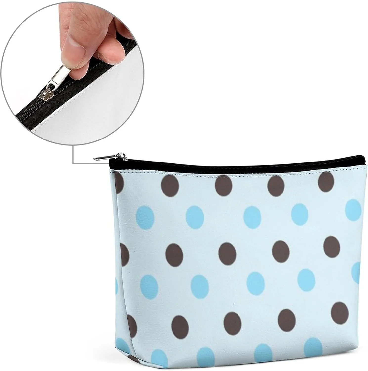 Brown and Blue Polka Dot Cosmetic Bag, Travel Portable Makeup Bag for Purse Pouch Beauty Zipper Organizer Toiletry Bag for Women