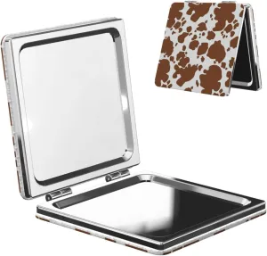 Brown Cow Skin Print Womens Pocket Makeup Square Mirror Double Sided 1x/2x Cosmetic Mirrors Open 180° Compact Travel Mirrors for Pocket Purse Wallet Handbag pattern261