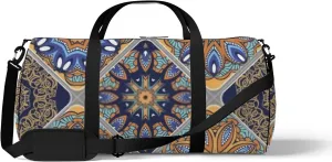 Brown Vintage Boho Abstract Decorative Colorful Floral Sports Bag Tote Bag Waterproof Gym Bag with Shoulder Strap Zipper 2 Side Pockets for Men and Women, Travel and Storage Shoulder Bag.