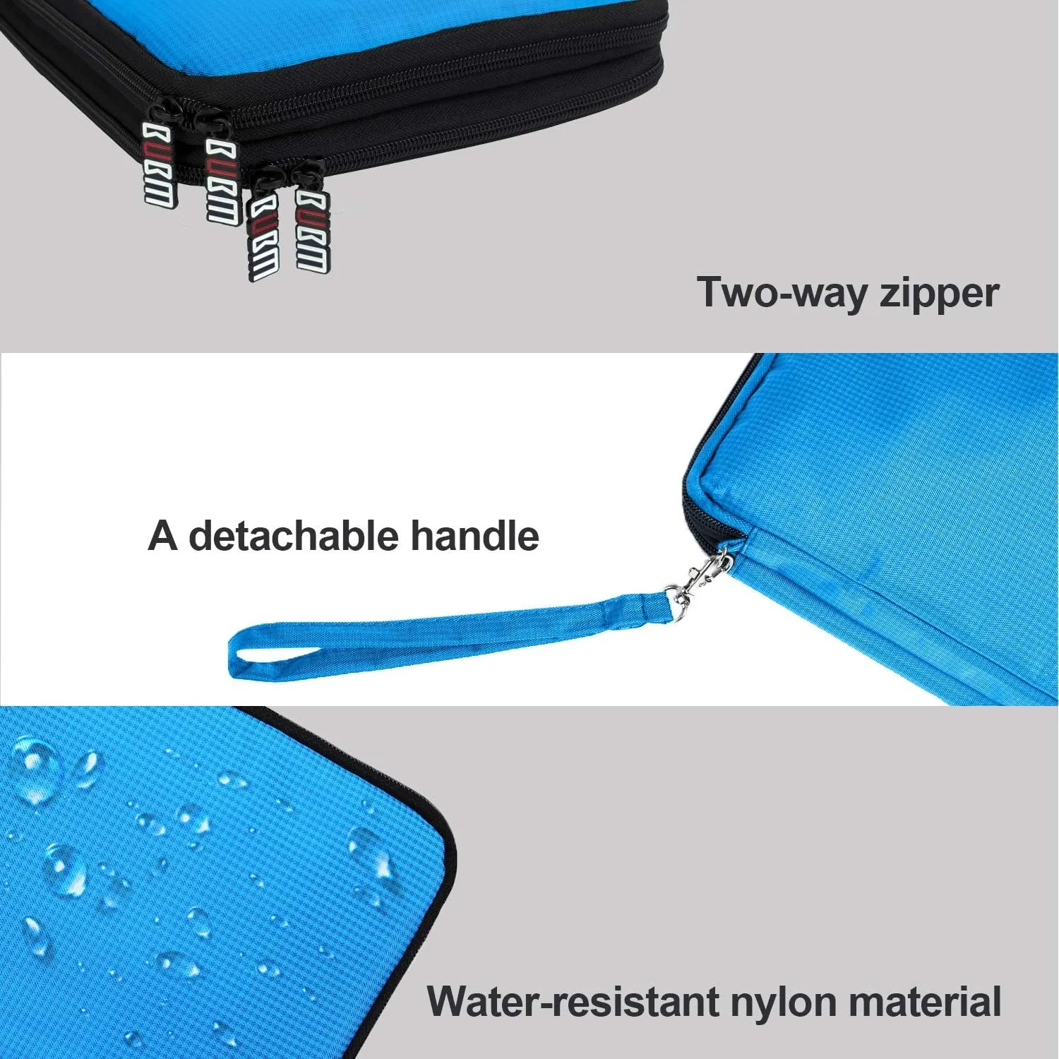 BUBM Double Layer Electronics Organizer/Travel Gadget Bag for Cables, Memory Cards, Flash Hard Drive and More, Fit for iPad or Tablet(up to 9.7")-Large, Blue