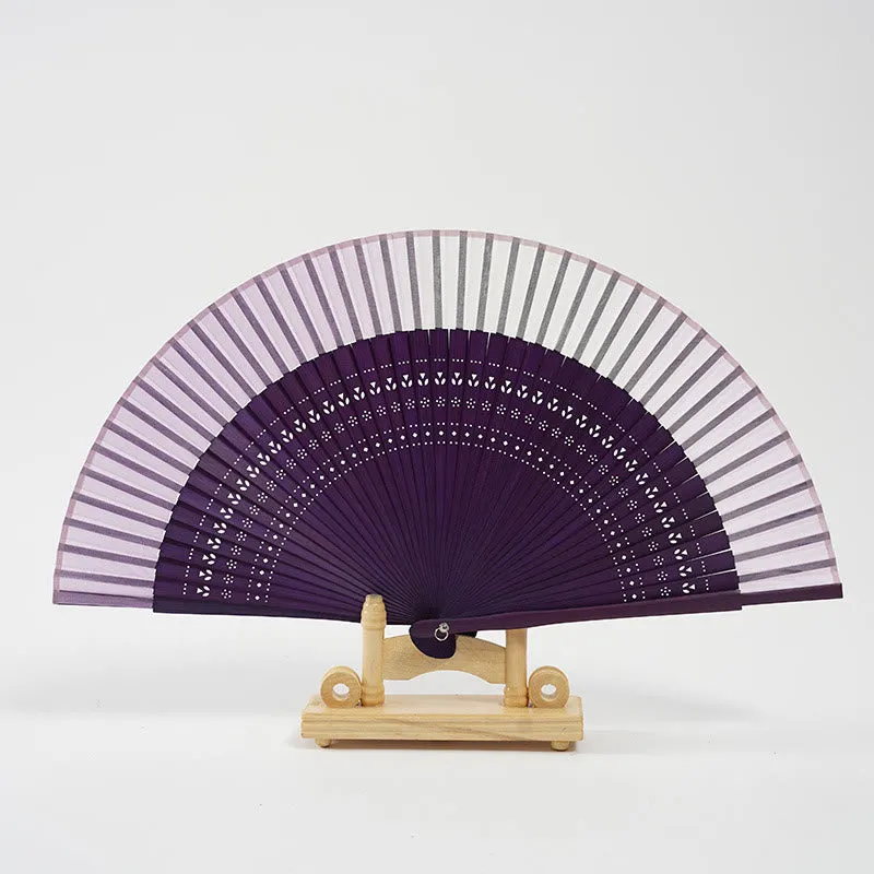 Buddha Stones Gradient Color Hollow Engraved Handheld Bamboo Folding Fan