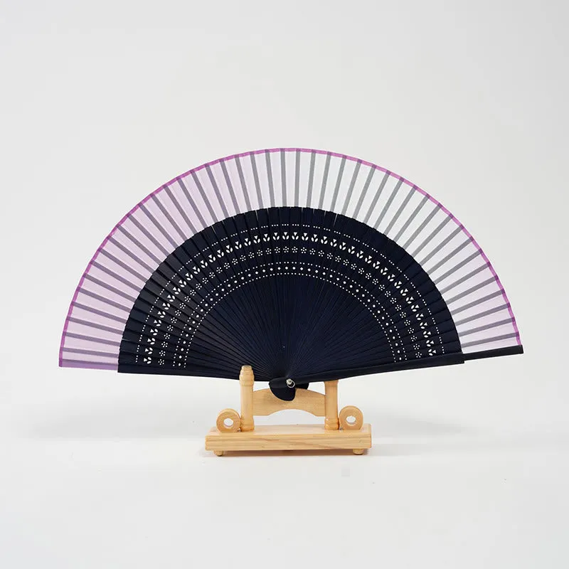 Buddha Stones Gradient Color Hollow Engraved Handheld Bamboo Folding Fan