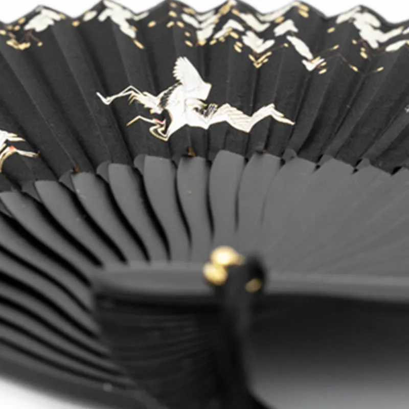 Buddha Stones Plum Blossom Crane Silk Handheld Bamboo Folding Fan