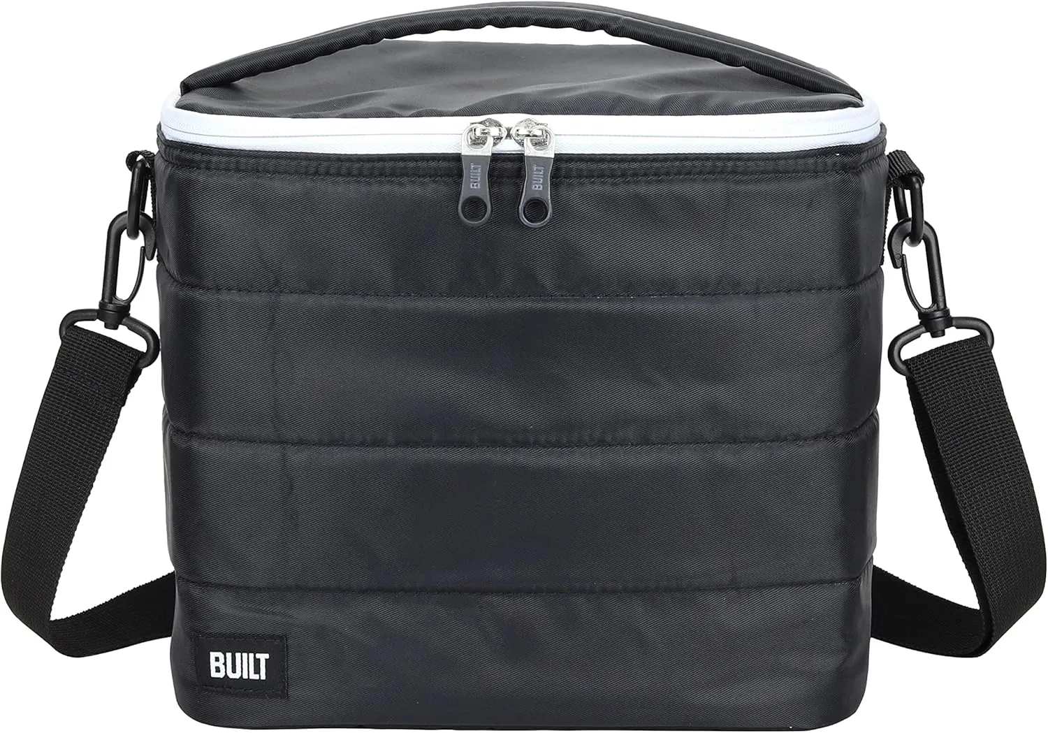BUILT Puffer Crossbody Lunch Bag Lightweight, Insulated and Reusable, Black, 13 Can Capacity