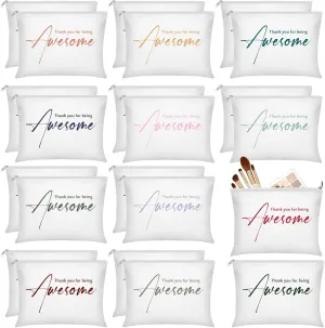 Buryeah 24 Pcs Thank You Cosmetic Bags for Women Thank You for Being Awesome Makeup Bags Bulk Employee Appreciation Pouches for Student Teacher Team Coworker Assistant Gift(White)