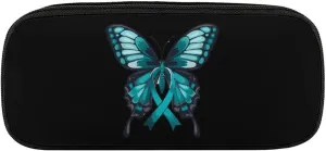 Butterfly Cancer Awareness Pencil Bags Leather Pen Case Cosmetic Makeup Bag Small Stationery Pouch Cases