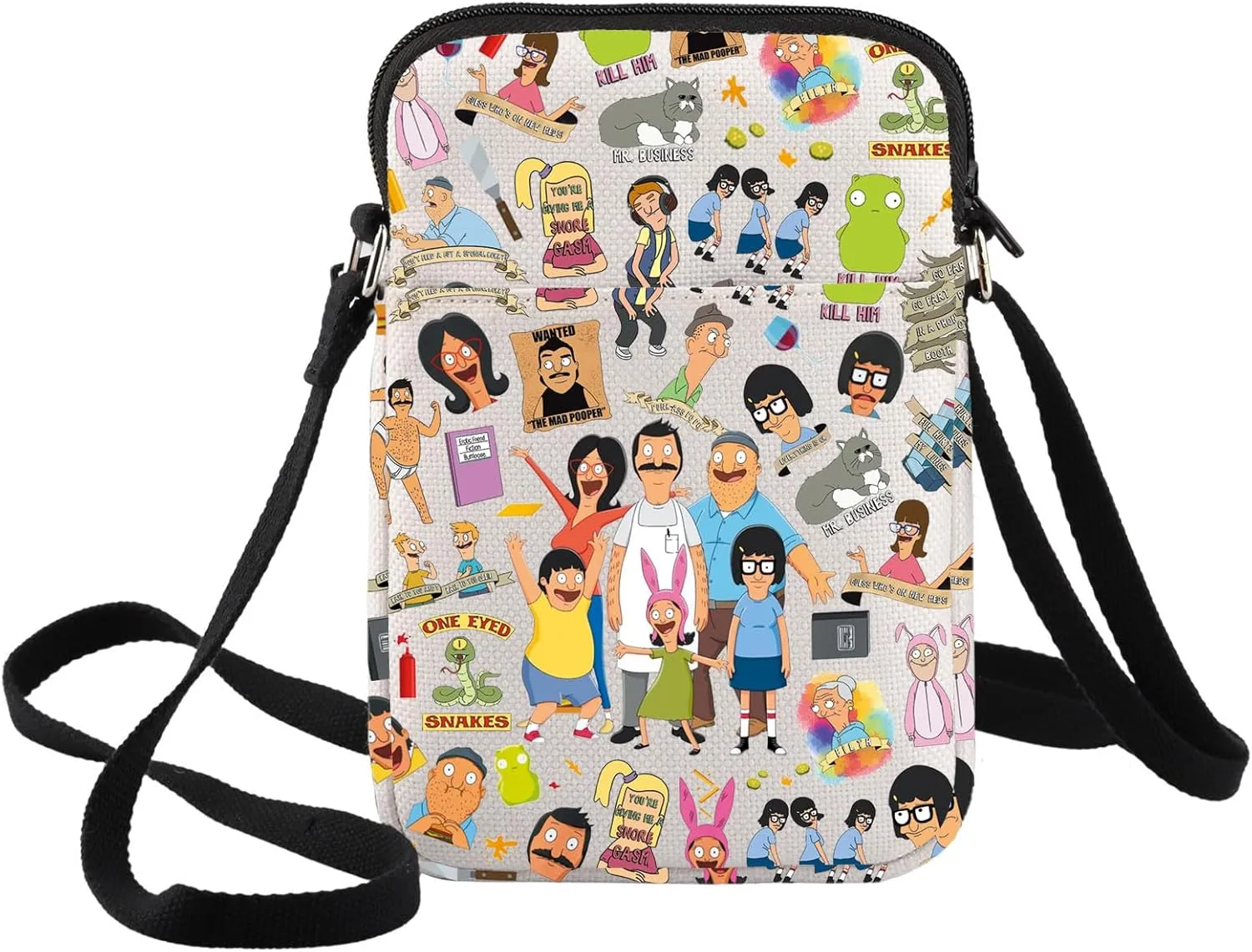 BWWKTOP Hamburger Cartoon Crossbody Bag Linda ＆＆Gene ＆ Louise Fans Gift Tina Belcher Crossover Shoulder Bag