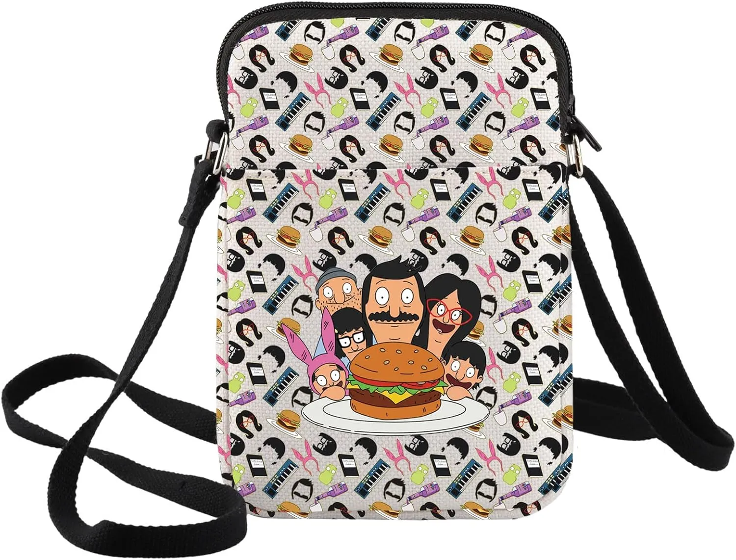 BWWKTOP Hamburger Family Crossbody Bag Linda ＆Tina ＆Gene ＆Louise Fans Gifts Hamburger Shoulder Bag Tina Belcher Merch