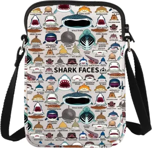 BWWKTOP Shark Face Canvas Messenger Bag - Shark Lovers Gift - Crossbody Purse - Merchandise