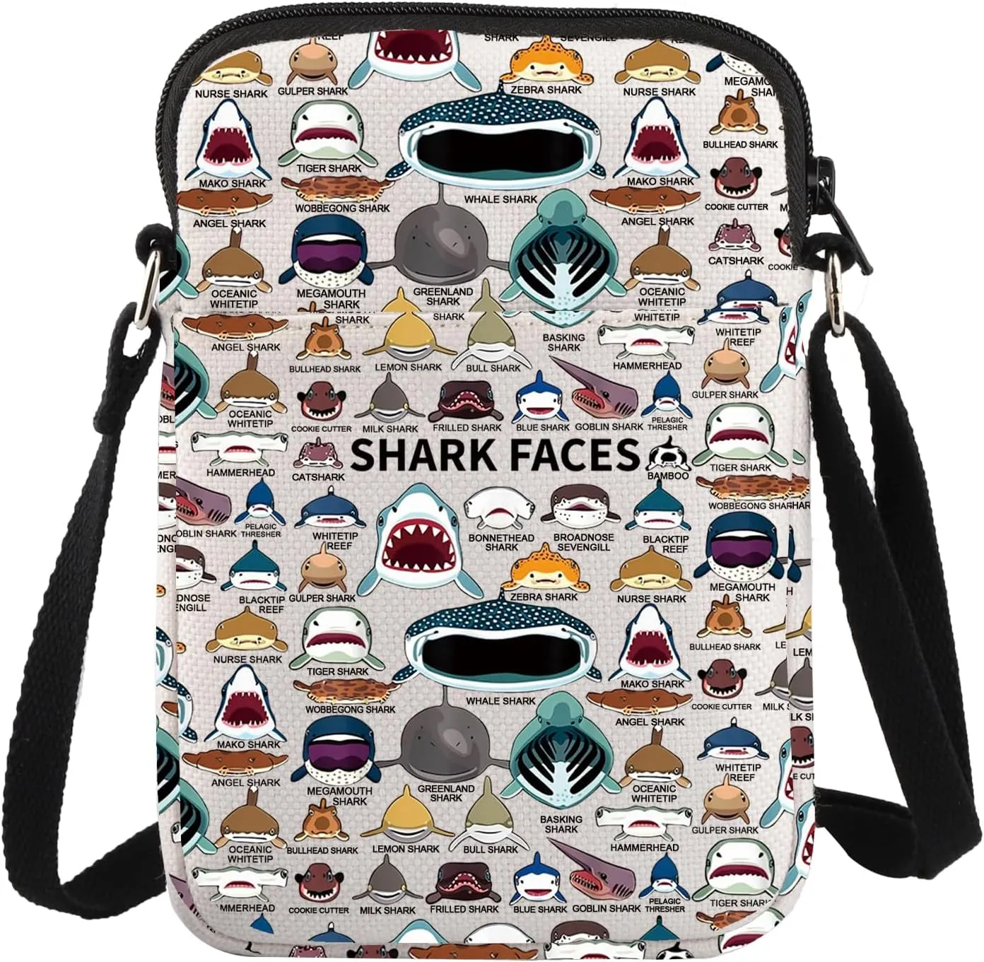BWWKTOP Shark Face Canvas Messenger Bag - Shark Lovers Gift - Crossbody Purse - Merchandise