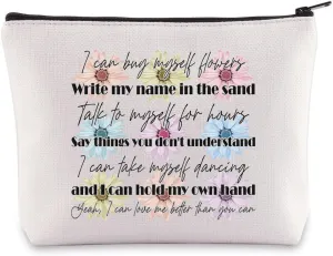 BWWKTOP Song Lyrics Makeup Bag Singer Album Gifts I Can Buy Myself Flowers Write My Name In The Sand Zipper Pouch For Singer Fans(Buy Myself Flowers)