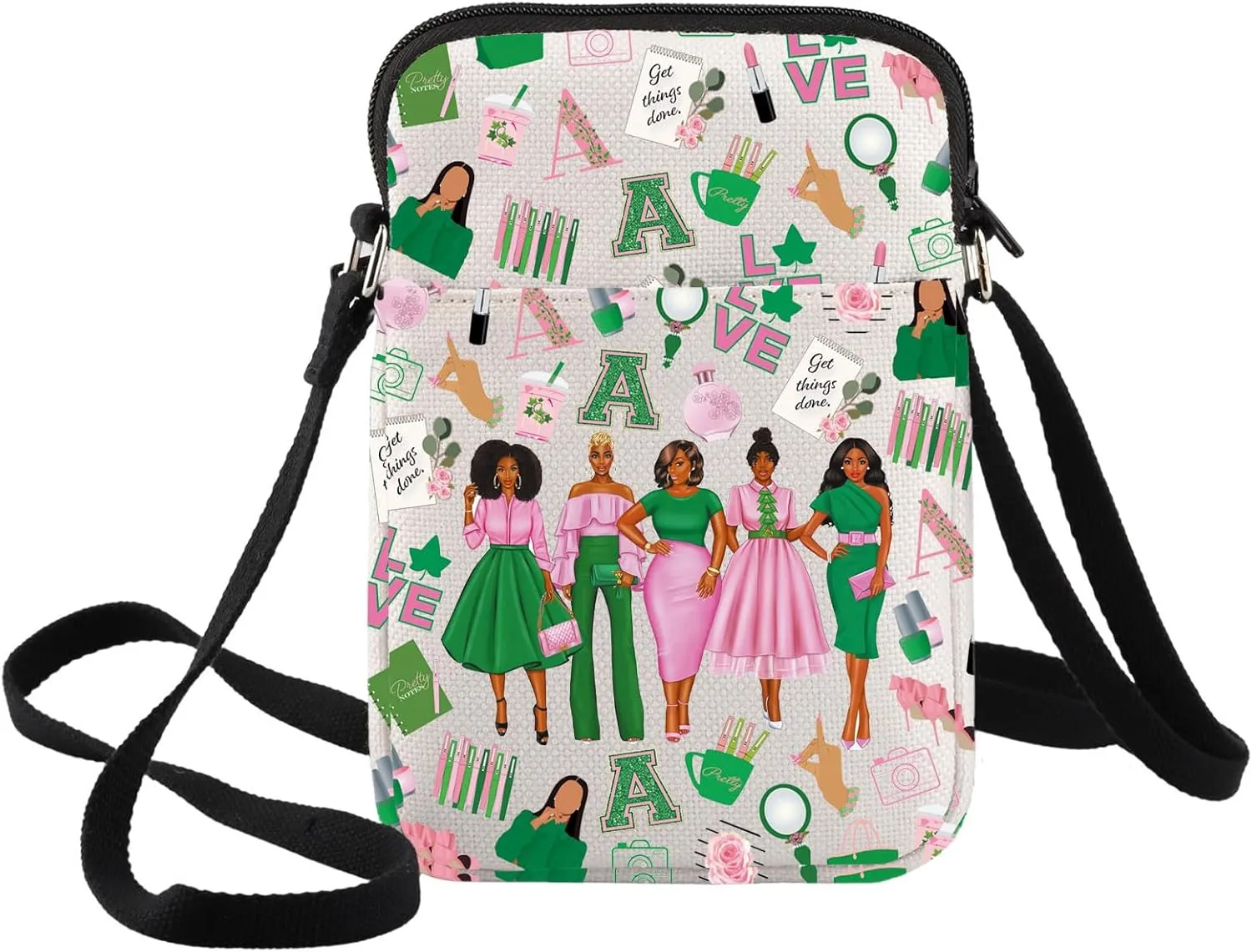 BWWKTOP Sorority Crossbody Bag Greek Sorority Gift Pink And Green Sorority Shoulder Bag Pink Sorority Merch