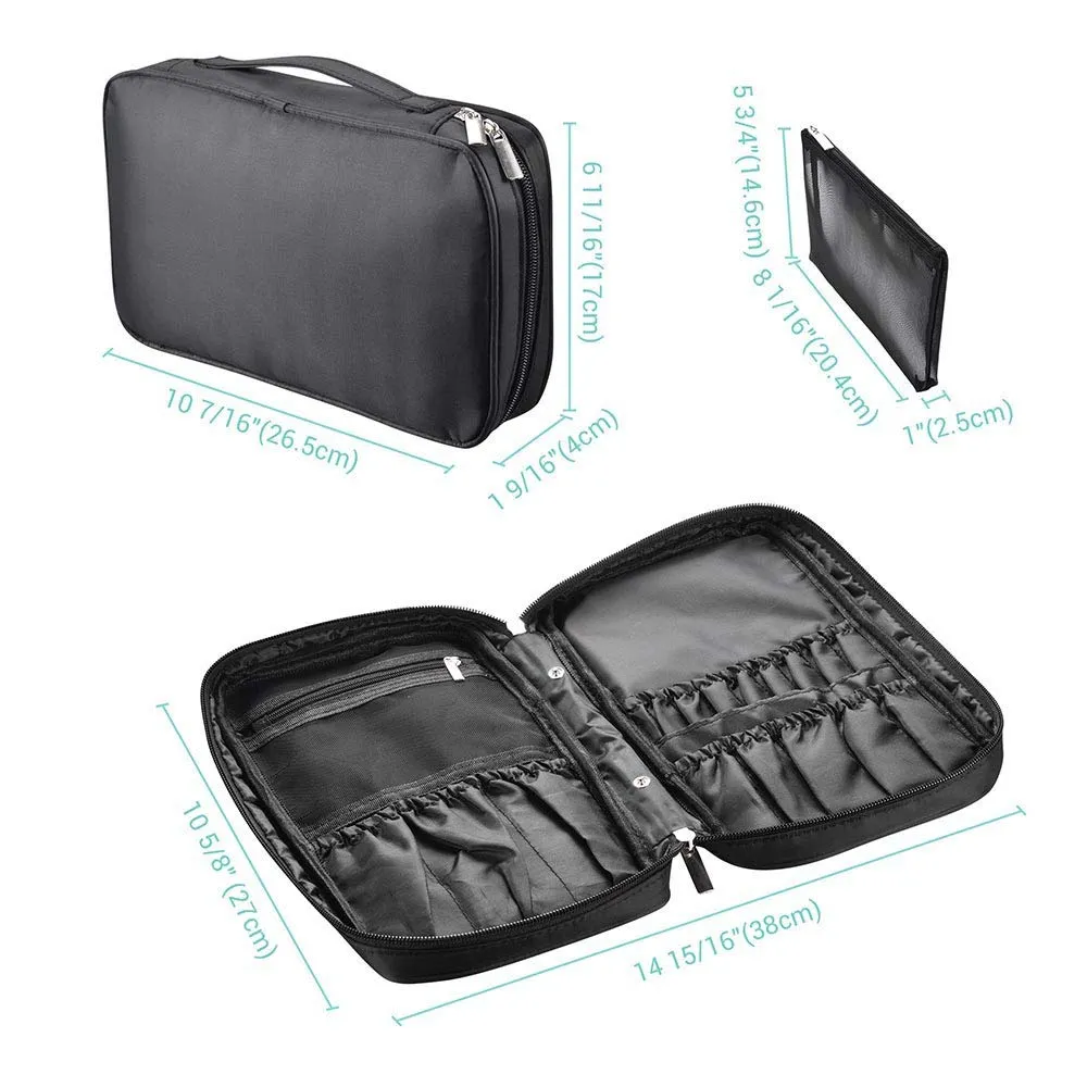 BYOOTIQUE Makeup Brush Bag Organizer Portable Multi Brush Holder Makeup Hand Bag Cosmetic Organizer Detachable Pouch Storage Case for Travel Home, Black