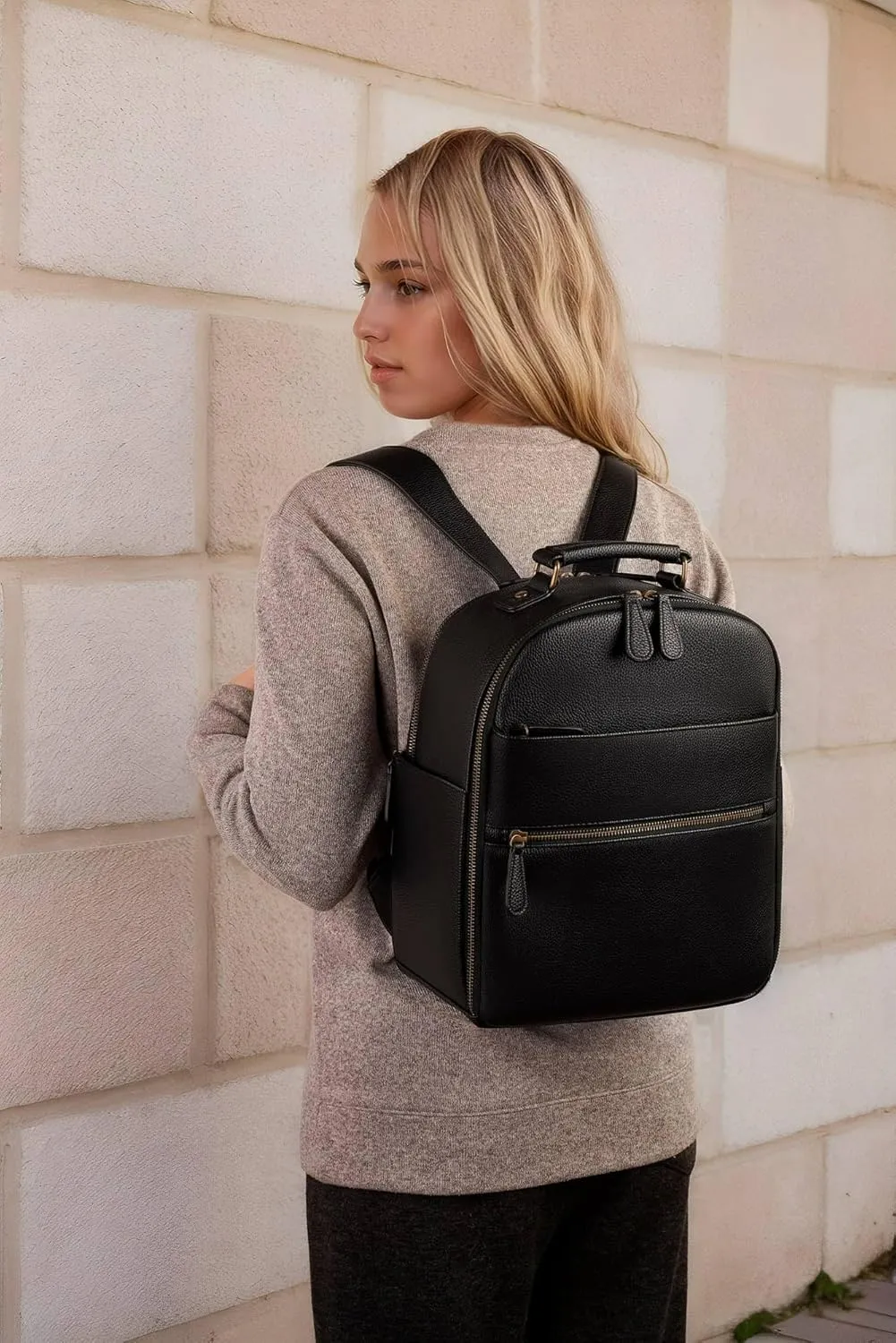 Camera Backpack Classic PU Leather with 11 Inch Pad/Tablet Compartment, Professional Camera Bag for Photographers for DSLR Small 10L Black
