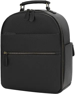 Camera Backpack Classic PU Leather with 11 Inch Pad/Tablet Compartment, Professional Camera Bag for Photographers for DSLR Small 10L Black