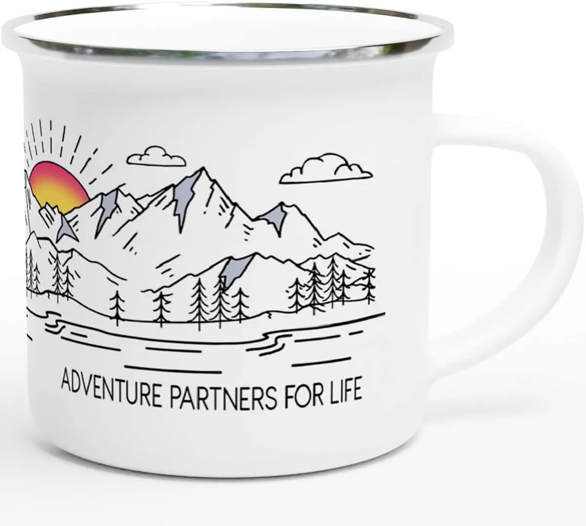 Camping Mug Enamel. Custom Name Ceramic Campfire Coffee Mug. Personalized Wedding Engagement Camp Cup, Christmas Gift for Couple Friend Husband Wife (Backpack Adventure)