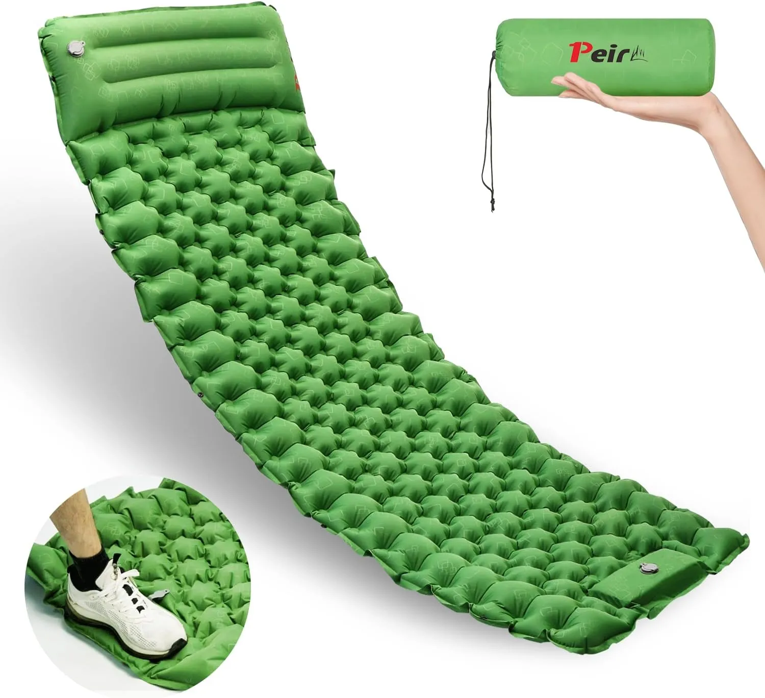 Camping Sleeping Pad, Ultralight Camping Mat with Pillow Built-in Foot Pump Inflatable Sleeping Pads, Compact Sleep Pad for Camping Backpacking Hiking Traveling