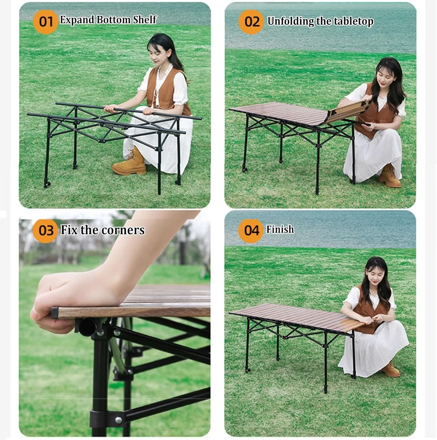 Camping Table Carbon Steel Aluminum Alloy Folding Picnic Table with Easy Carry Bag Lightweight Roll Table for Outdoor Cooking, Beach, 93*55CM