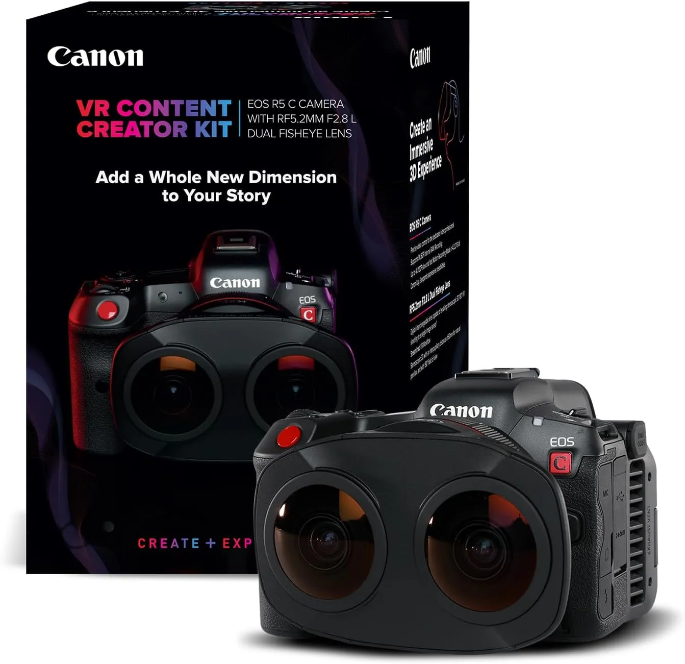 Canon VR Content Creator Kit - EOS R5 C Full-Frame Hybrid Camera and RF5.2mm F2.8 L Dual Fisheye Lens, for Video Professionals
