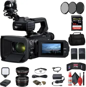 Canon XA75 UHD 4K30 Camcorder with Dual-Pixel Autofocus (5735C002)   64GB Card   BP828 Battery   BP820 Charger   Filter Kit   Bag   LED Light   Wide Angle Lens   Telephoto Lens   More (Renewed)