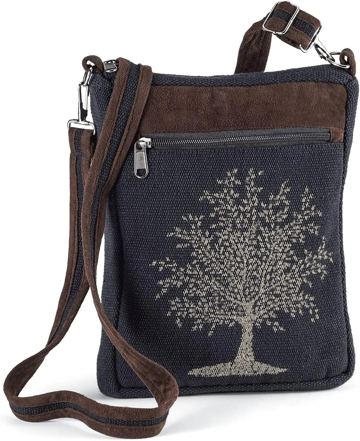 Canvas Crossbody Bag, Hippie Purse Handbag For Women, Top Zip Closure & Pockets, Adjustable and Removable Strap, 9 ½”W x 12”H