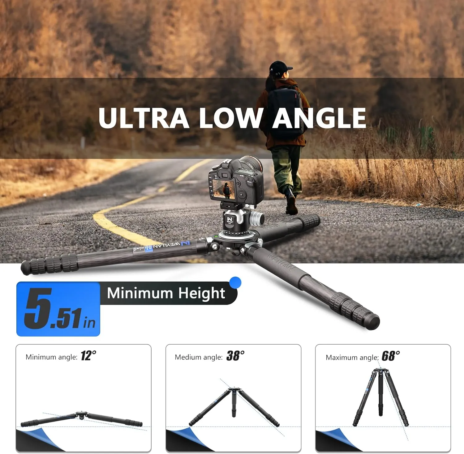 Carbon Fiber Tripod WEYLLAN LX9 Professional Heavy Duty Tripod for Camera, with 75mm Bowl and Adapter, 40mm Leg Tube, 10 Layers Carbon Fibre Bowl Tripods Camera Max Load 88lbs/40kg