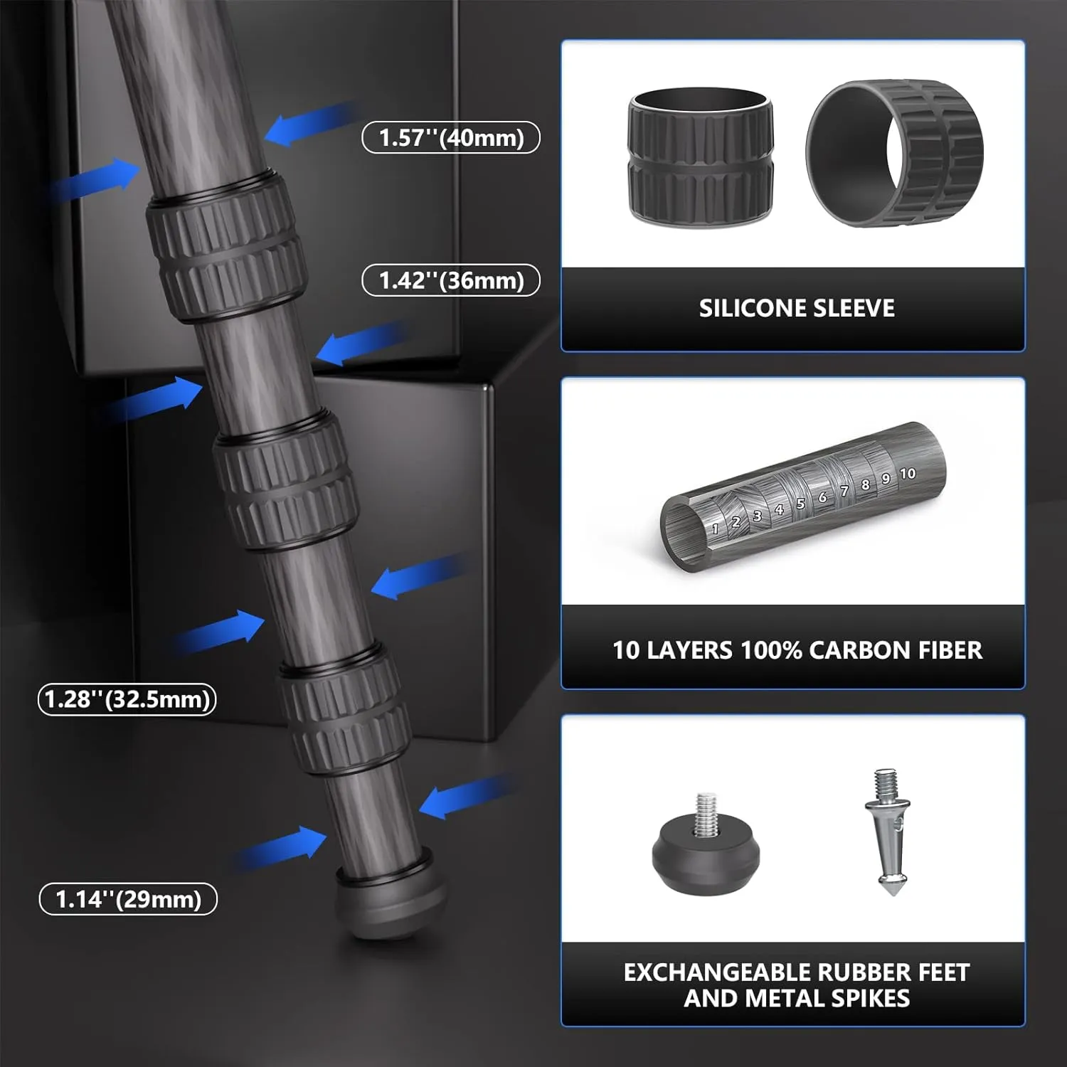 Carbon Fiber Tripod WEYLLAN LX9 Professional Heavy Duty Tripod for Camera, with 75mm Bowl and Adapter, 40mm Leg Tube, 10 Layers Carbon Fibre Bowl Tripods Camera Max Load 88lbs/40kg