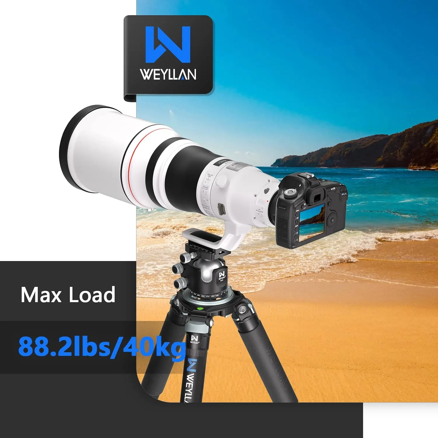 Carbon Fiber Tripod WEYLLAN LX9 Professional Heavy Duty Tripod for Camera, with 75mm Bowl and Adapter, 40mm Leg Tube, 10 Layers Carbon Fibre Bowl Tripods Camera Max Load 88lbs/40kg