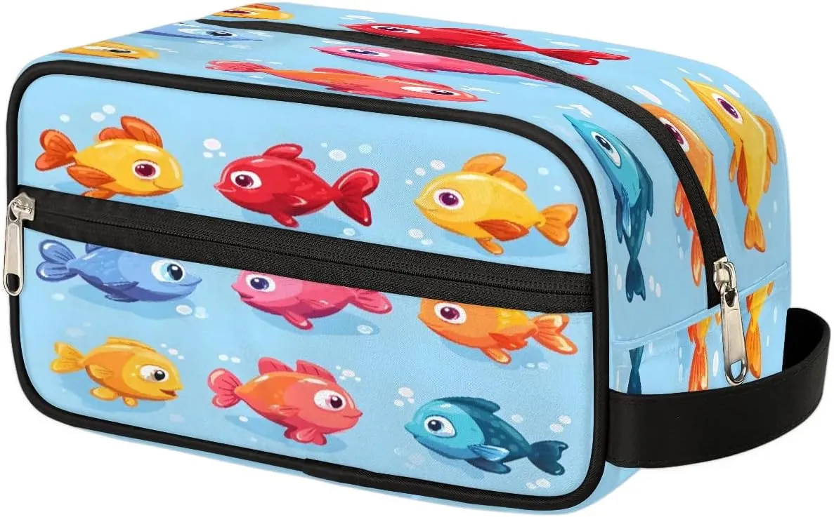 Cartoon Fish Print Travel Toiletry Bag Wash Bag Portable Cosmetic Bag Toiletries Accessories Cosmetic Storage Bag Shower Shaving Bag Unisex Animals - Fish